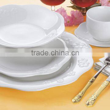 hotsale 20pcs embossed porcelain dinner set with many designs