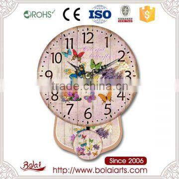 Unique design colorful butterflies and round pendulum design clock