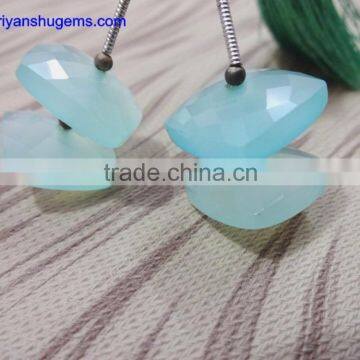 Aqua Calsi 15 mm Faceted Cushion 100% Natural Gemstones AAA Quality Product Hand Made in India, 52 ct for 1 Pair(4 Cushion) photo-3