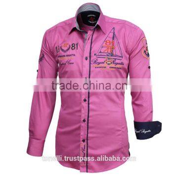 Beautiful Long Sleeve Pure Cotton Pink Nautical Men's Shirts