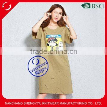 Custom 100 cotton summer casual printed lady dress