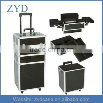 Extra Large 3 in 1 Black Cosmetic Case On Wheels,Aluminum Trolley Beauty Case ZYD-HZ82201