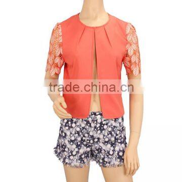 2015 Own Design 100% Polyester Applique Sleeve Lady Blouse photo-5