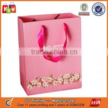 Custom made paper bags with satin ribbon