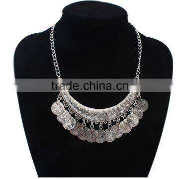 Made in China Online Wholesale European and American Vintage Gold Silver Coin Statement Chain Hoop Earrings Necklace Jewelry Set photo-4