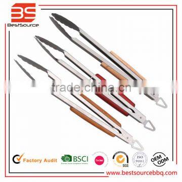 Kitchen Food Tongs in Stainless Steel With Wooden Slip Handle