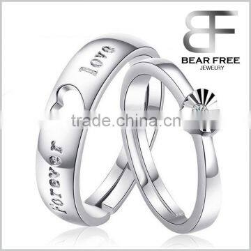 925 Sterling Silver Forever Love Heart to Heart Couple Rings (Adjustable Man and Woman)