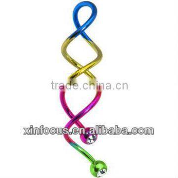 Rainbow Titanium CZ Super Spiral Twister Belly Ring body jewelry