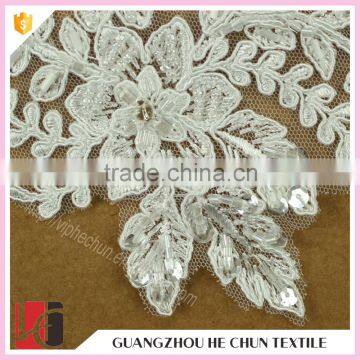 HC-2643-1 Hechun Sewing Clear Sequins Bead White Bridal Embroidery Lace Applique photo-2
