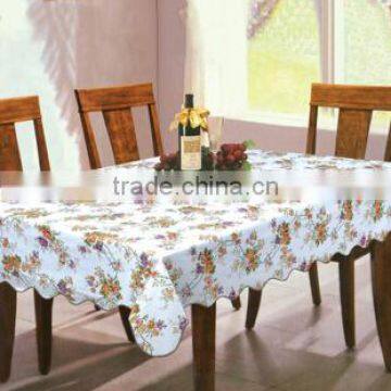 printed obling Vinyl table cloth with flannel backing with waving stitched edge