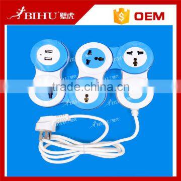 360 degree bending pivoting power strip multiple extension socket with USB
