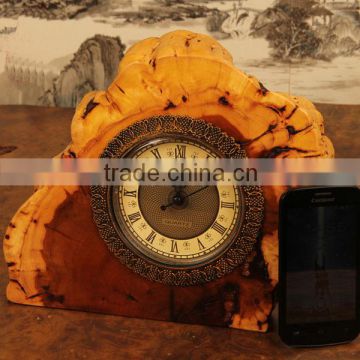 Hot selling Carved desk clock natural wood handmade bell