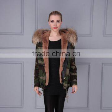 Military Camouflage Jacket Raccoon Fur Trim Hood Woodland Jackets