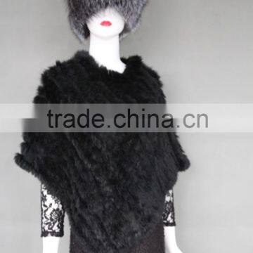 Knitting Natural Black Rabbit Fur Scarf / Cape / Shawl / Wrap