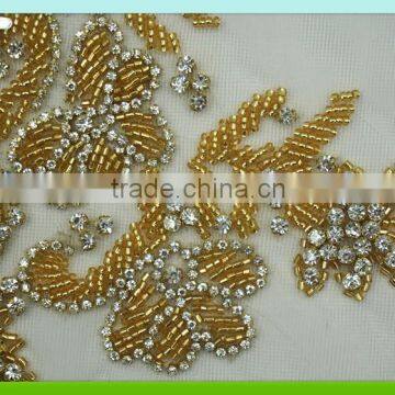 2015 Newest Sew on Gold Bead Applique With Rhinestone Quality Choice photo-2