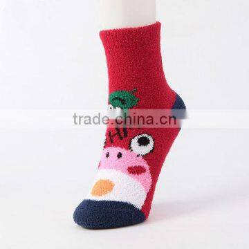 China Sock Manufacturer Wholesale Custom Elite Women's Red Cartoon Pattern Socks Pile Socks Terry Floor Socks