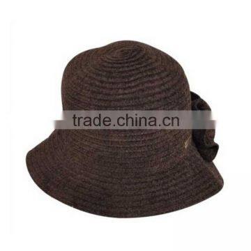 China OEM Custom Brown Bucket Hat 100% Plain Wool Wide Brim Bucket Hat photo-3