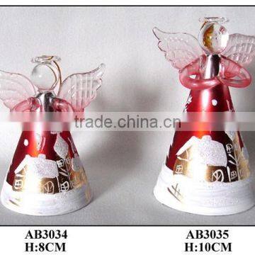 Chirstmas Red Hanging Glass Angel with Snow Scenery