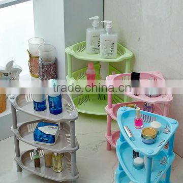 Hot selling Desktop three layer triangular rack/ plastic kitchen bathroom rack storage rack