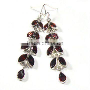 .925 Stelring Silver Red Garnet Gem Stone Earrings