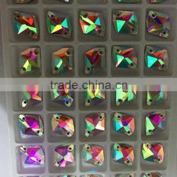 super shine AB 11x14 mm shaped sew on crystal stone for wedding clothing DIY                        
                                                Quality Choice