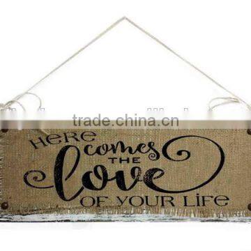 Wooden Home Sign Handmade Customized Burlap Printing photo-3