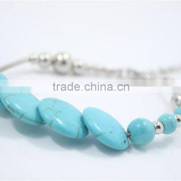 Tibetan Turquoise Stone Bead Bracelet 4 Flat Stone Connected String Beaded Bracelet For Women Jewelry 2016New Intrend style