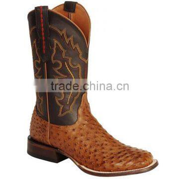 Black tan handmade fancy stitched leather shaft western full quill ostrich horsemen cowboy boots