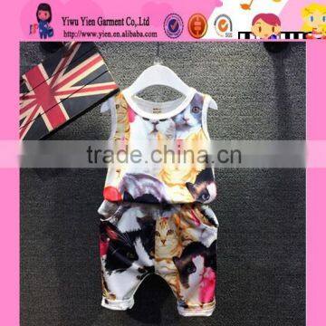 2015 Wholesale Lovely Style Cartoon Printed Clothes Summer Hot Sale Short Newborn Kids Boy Clothes