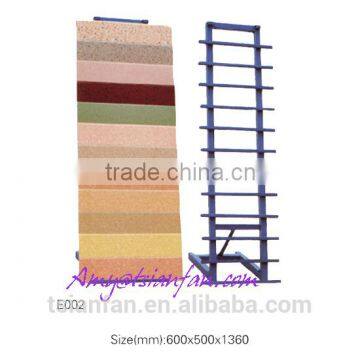 quartz stone sample display and ceramic tile display rack in showroom