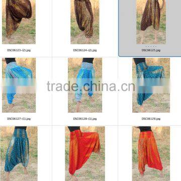 Women Alladin Hippie Boho Harem Hmong Jumpsuit Ginnie Yoga Baggy Pants Trousers Fisherman Pants Feather thai art print