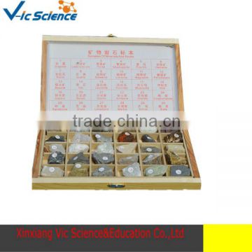 30 items rock stone,specimen in wooden box for geography research