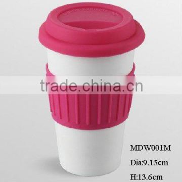 Hot drink 10oz reusable eco-friendly double wall mug w/ silicone lid & grip