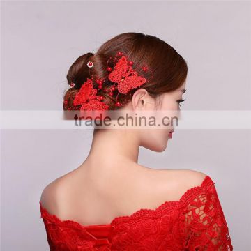 MYLOVE 2015 red lace butterfly hair clip for bridal wedding hair accessory MLXA10