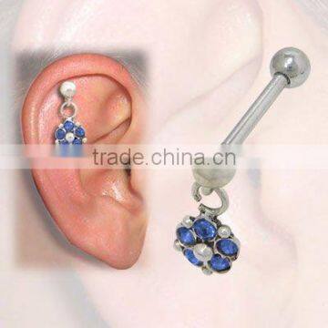 Flower Design with Jewels Earring CartilageTragus body jewelry