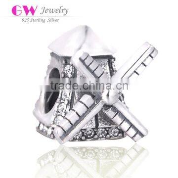 X333 Handmade Silver Windmill Charms For Sale,925 Sterling Silver Custom Charms With Clear Crystal