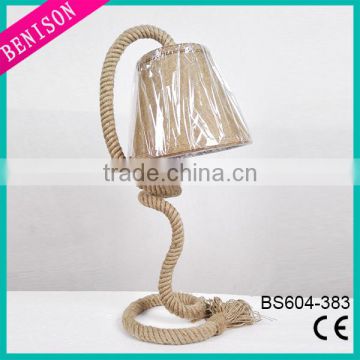 2016New antique hemp rope material Table Lamp metal vintage led decoration Desk lighting w/ cloth shade factory item BS604-383