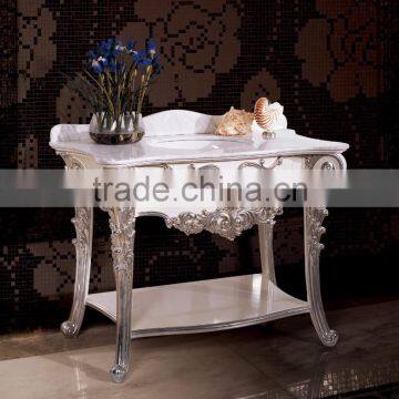Hand Carved Wooden Single Bowl Bathroom Room Vanity Sink Marble Top