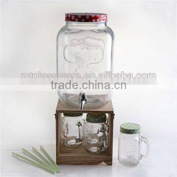 7.5L Glass Beverage Dispenser With Color Lid and Wooden Stand photo-2