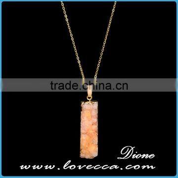Gold Plated Retancgle Raw Agate Crystal Jewelry Druzy Geode Necklace photo-5