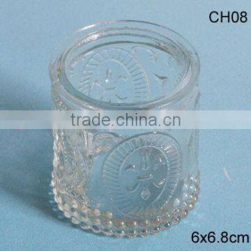 clear cylinder glass candle holder with pattern design