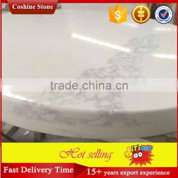 White Calacatta Gold Marble Surface Quartz Stone Round Dining Table Top photo-3