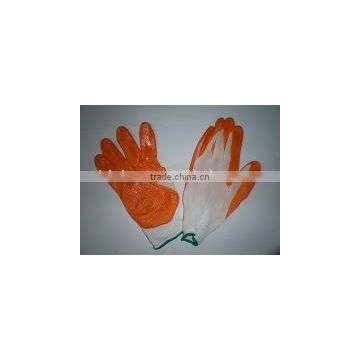 13G white nylon line, knit wrist, palm coated orange nitrile glove,smooth finish