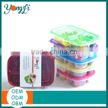 Plastic 3 Compartment Food Storage Bento Box with Lids