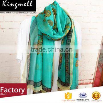 Green Digital Printed Silk Chiffon Shawl for Ladies in Spring and Summer photo-3