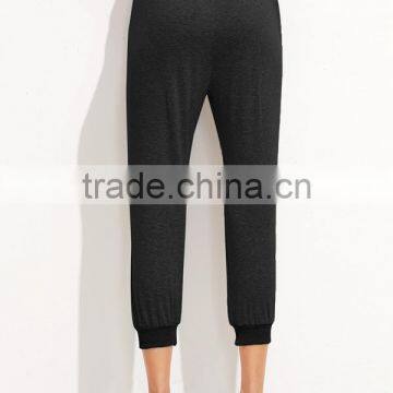 Woman's/Ladies' Black Cotton Cut Out Drawstring Pants photo-4