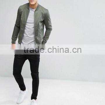 Best Price High Quality New Design Durable Ribbed Collar Cotton Spandex Grey Slim Fit Zip Opening Casual Men Plain Bomber Jacket photo-4