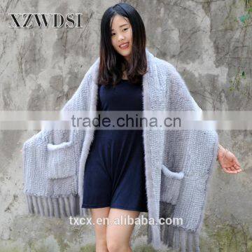 CX-B-27 Mink Fur And Rabbit Fur Winter Women Dress Long Wraps Shawls