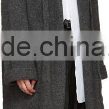 Open front Long sleeve men's knit long coat Oversized fit Metal accent at shawl collar Patch