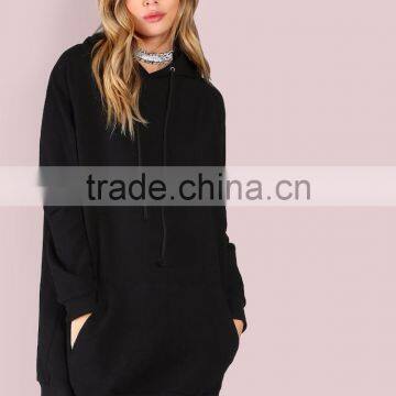Oversized Custom Logo Embroidery Longline Hoodies Dress Hood Sweatshirt 100 Cotton Black Pocket Front Embroidered Hoodies photo-2